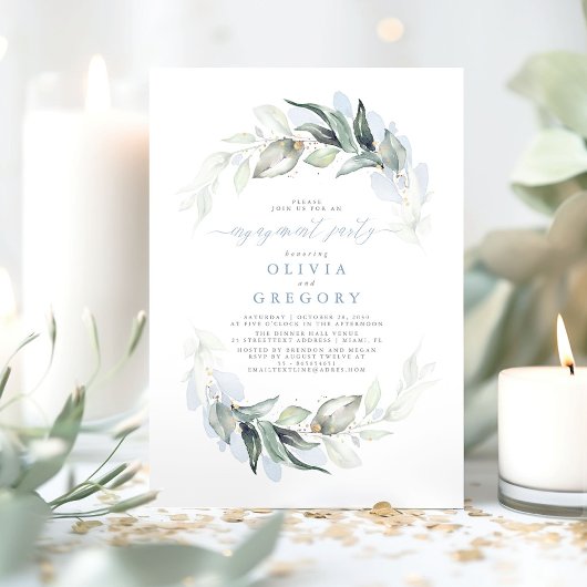 Dusty Blue Elegant Green Engagement Party Kaart