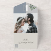 Dusty Blue Elegant Greenery Wedding All In One Uitnodiging (Buitenkant)