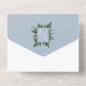 Dusty Blue Elegant Greenery Wedding All In One Uitnodiging (Achterkant)