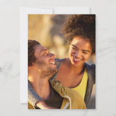 Dusty Blue Elegant Hearts Script Photo Weddenschap Kaart (Achterkant)