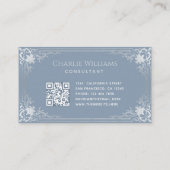 Dusty Blue Elegant Kalligrafie QR Code Visitekaartje (Achterkant)