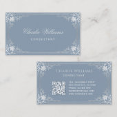 Dusty Blue Elegant  Kalligrafie QR Code Visitekaartje (Voorkant / Achterkant)