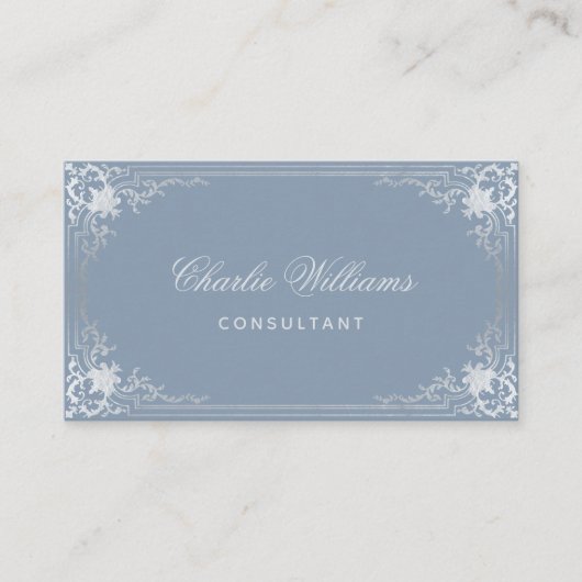 Dusty Blue Elegant  Kalligrafie QR Code Visitekaartje (Voorkant)