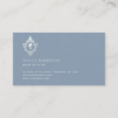 Dusty Blue Elegant Lady Crest Faux Silver Visitekaartje (Achterkant)