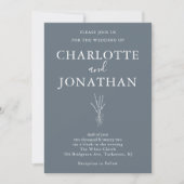 Dusty Blue Elegant Leaf Wedding Invitation Kaart (Voorkant)