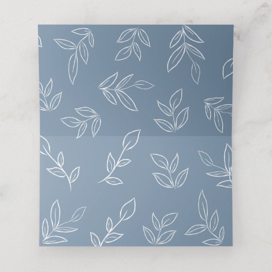 Dusty Blue Elegant Leaves Pattern Wedding Plaatskaartje (Binnenkant ongevouwen)