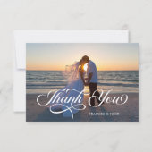 Dusty Blue Elegant Lettering Trouwfoto Bedankkaart (Voorkant)