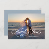 Dusty Blue Elegant Lettering Trouwfoto Bedankkaart (Voorkant / Achterkant)