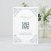 Dusty Blue Elegant Lijst QR Code Wedding RSVP Kaartje (Staand voorkant)