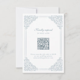 Dusty Blue  Elegant Lijst QR Code Wedding RSVP Kaartje