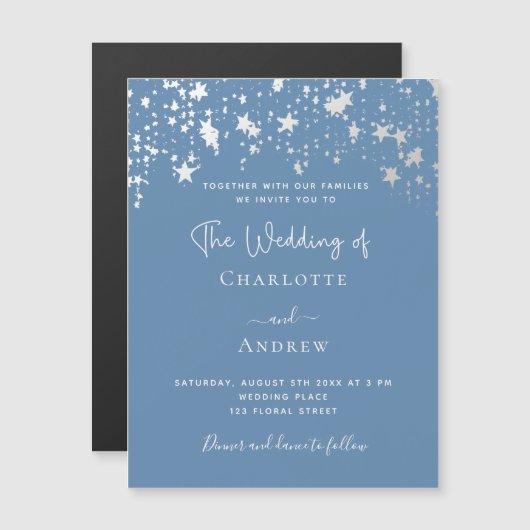 Dusty blue elegant luxe bruiloft magnetische uitnodiging (Voorkant / Achterkant)