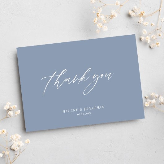 Dusty Blue Elegant Minimal Modern Wedding Bedankkaart