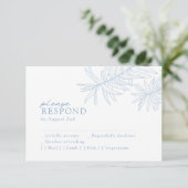Dusty Blue Elegant Minimalist Botanical RSVP Kaartje (Staand voorkant)