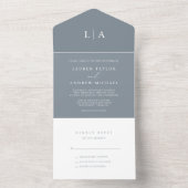 Dusty Blue Elegant minimalist Wedding All In One Uitnodiging (Binnen)