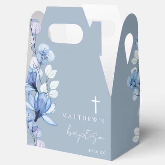 Dusty Blue Elegant Modern Bloemendoop Bedankdoosjes (Geopend)