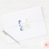 Dusty Blue Elegant Modern Bloemendoop Vierkante Sticker (Envelop)