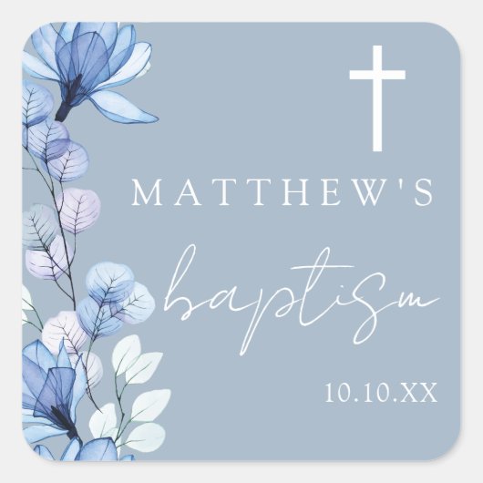 Dusty Blue Elegant Modern Bloemendoop Vierkante Sticker (Voorkant)