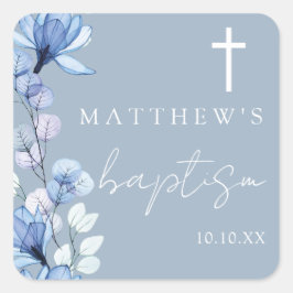 Dusty Blue Elegant Modern Bloemendoop Vierkante Sticker