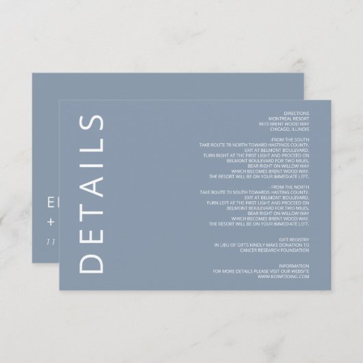 Dusty Blue Elegant Modern Minimalist Wedding Informatiekaartje (Voorkant / Achterkant)