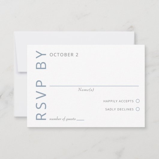 Dusty Blue Elegant Modern Minimalist Wedding RSVP Kaartje (Voorkant)