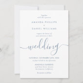 Dusty Blue Elegant Modern Script Photo Wedding Kaart (Voorkant)