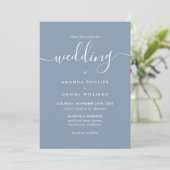 Dusty Blue Elegant Modern Script Wedding Kaart (Staand voorkant)