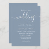 Dusty Blue Elegant Modern Script Wedding Kaart (Voorkant / Achterkant)