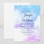 Dusty Blue Elegant Moderne Waterverf Ink Invitatio Kaart (Voorkant / Achterkant)