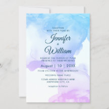 Dusty Blue Elegant Moderne Waterverf Ink Invitatio