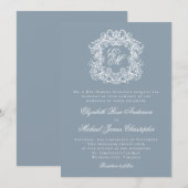 Dusty Blue Elegant Monogram Crest Wedding Kaart (Voorkant / Achterkant)