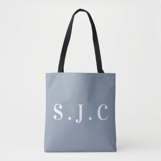Dusty Blue Elegant Monogrammed Initiaal Modern Tote Bag (Voorkant)
