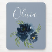 Dusty Blue Elegant Name Floral Waterverf Modern Muismat (Voorkant)