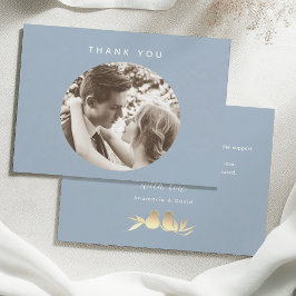 Dusty Blue Elegant Photo Wedding Bedankkaart