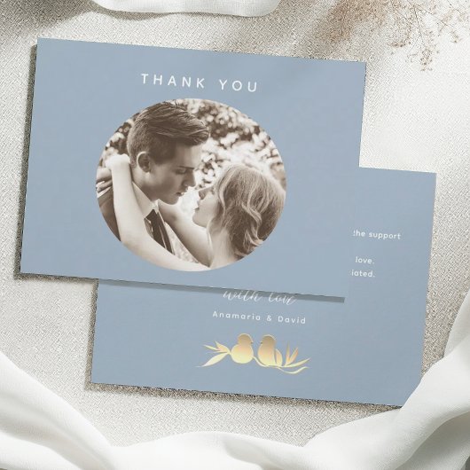 Dusty Blue Elegant Photo Wedding Bedankkaart