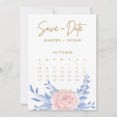 Dusty Blue Elegant Pink Floral Rustic Wedding Save The Date (Voorkant)