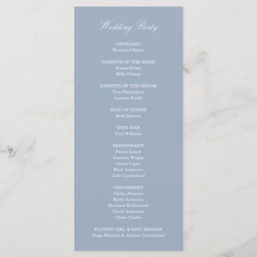 Dusty Blue Elegant Pink Floral Wedding Programmakaart (Achterkant)