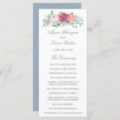Dusty Blue Elegant Pink Floral Wedding Programmakaart (Voorkant / Achterkant)