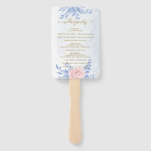 Dusty Blue Elegant Pink Floral Wedding Programs Handwaaier (Achterkant)