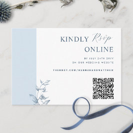 Dusty Blue Elegant QR Code RSVP Weddenschap Informatiekaartje