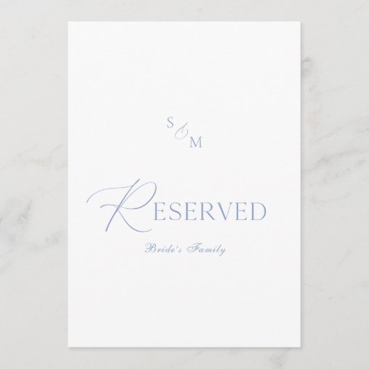 Dusty Blue Elegant “Reserved” Wedding Sign Kaart (Voorkant)