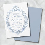Dusty Blue Elegant Romantisch  Vintage Wedding Kaart<br><div class="desc">Oval Crest filigraan bruiloft uitnodiging. Voeg een vleugje romantische grilligheid en tijdloze elegantie toe aan uw bruiloft met dit prachtig gedetailleerde ontwerp. Het handgetekende ovale lijst is voorzien van ingewikkelde filigraan wervelingen, bloeit en subtiele botanische elementen, naadloos vermengen in een kam-achtige vorm. Dit maar sierlijke lijst belicht uw huwelijksdetails, elegant...</div>