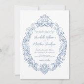 Dusty Blue Elegant Romantisch Vintage Wedding Kaart (Voorkant)