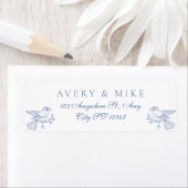 Dusty Blue Elegant Rozen Crest Bruiloft Etiket (Insitu)