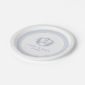 Dusty Blue Elegant  Rozen Crest Bruiloft Papieren Bordje (Gekanteld)