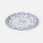 Dusty Blue Elegant  Rozen Crest Bruiloft Papieren Bordje (Gekanteld)