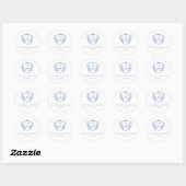 Dusty Blue Elegant Rozen Crest Bruiloft Ronde Sticker (Vel)