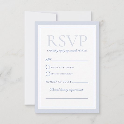 Dusty Blue Elegant  Rozen Crest Bruiloft RSVP Kaartje (Voorkant)