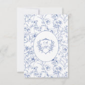 Dusty Blue Elegant  Rozen Crest Bruiloft RSVP Kaartje (Achterkant)