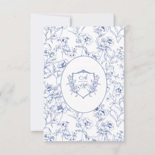 Dusty Blue Elegant  Rozen Crest Bruiloft RSVP Kaartje (Achterkant)