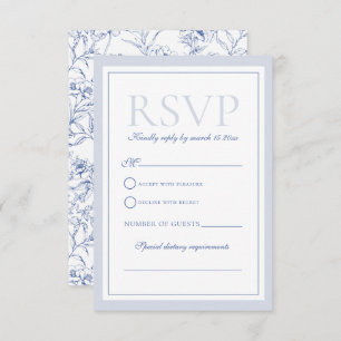 Dusty Blue Elegant  Rozen Crest Bruiloft RSVP Kaartje